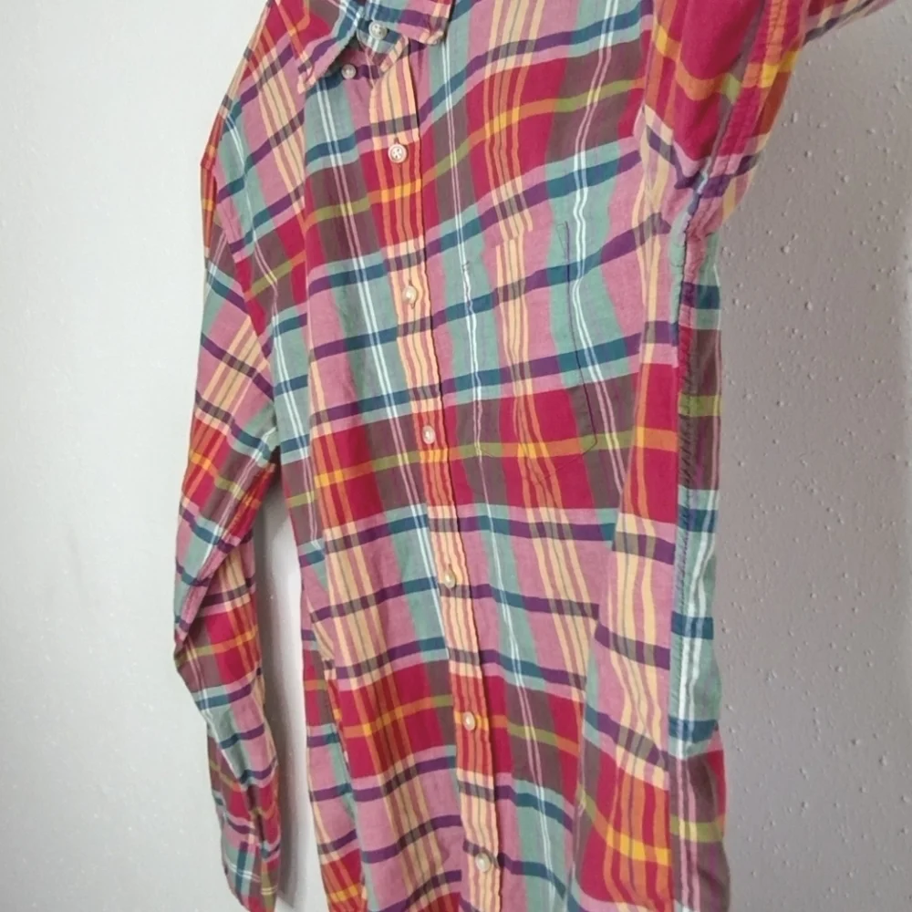 J-Crew Slim Fit Cotton Plaid Button Down Dress Shirt Size L